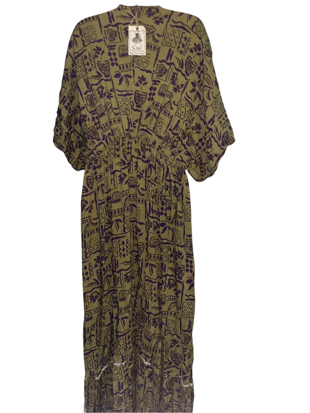 Easel Olive Green & Purple Printed Boho Maxi Dress NWT - Picture 4 of 6